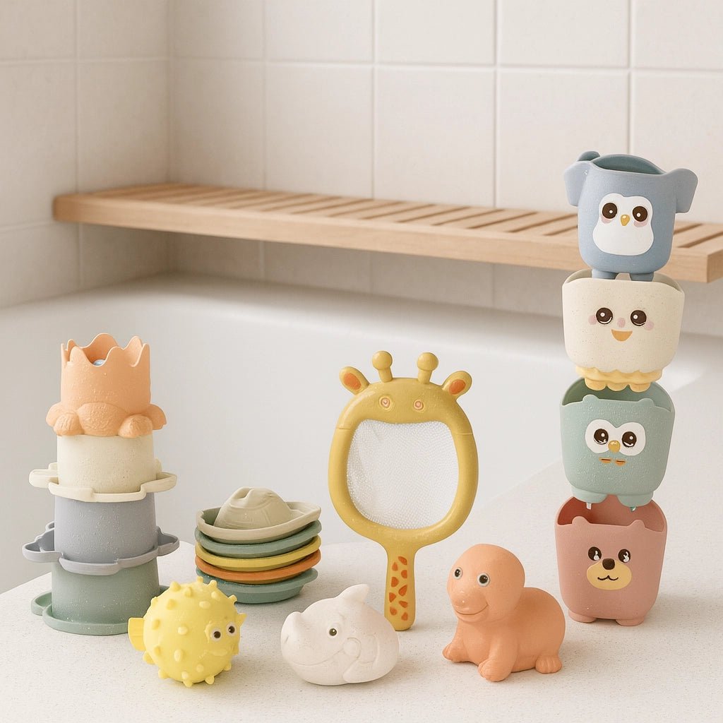 Badspeelgoed 5 - in - 1 met Dieren | Bootjes, Stapelbekers & Zuignappen | Vanaf 18 maanden | 22 Delig - Baby Doo