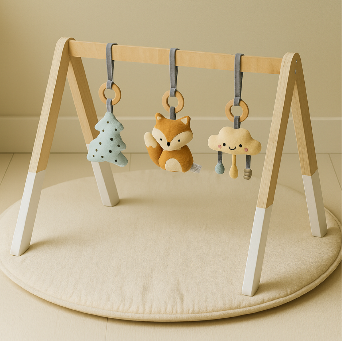 Houten Baby Gym | Stijlvol Kraamcadeau | Inclusief 3 Hangspeeltjes - Baby Doo