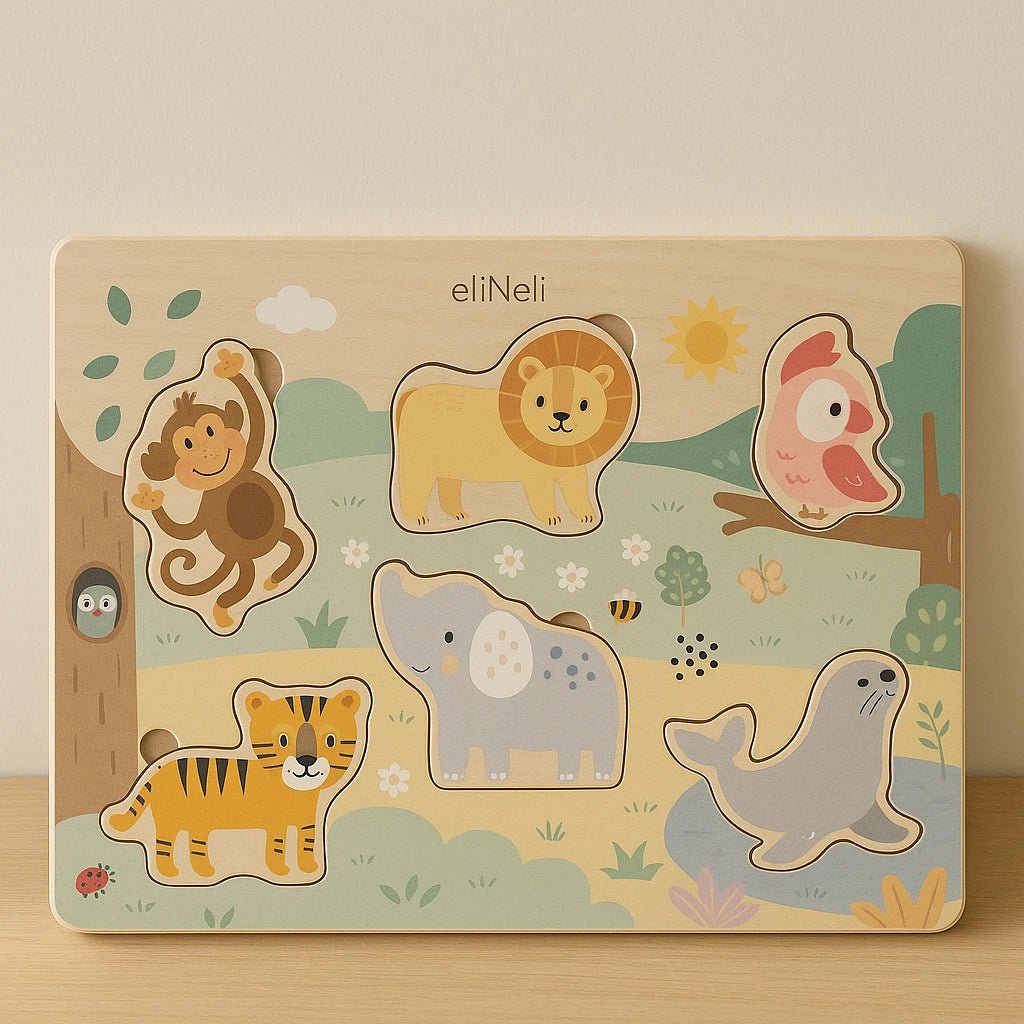 Houten Geluidenpuzzel Dieren | Puzzel met Geluid | Vanaf 1 Jaar - Baby Doo