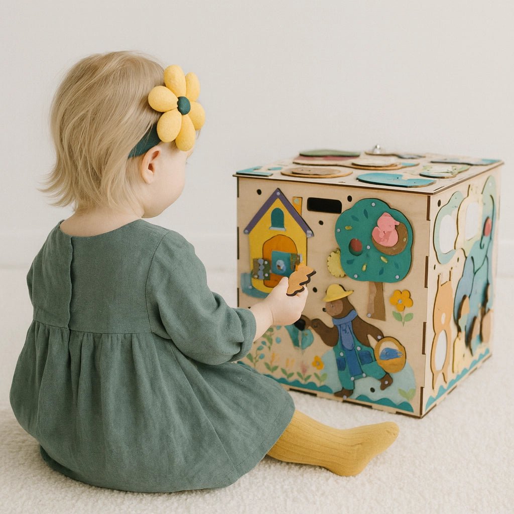 Houten Montessori Activiteitenkubus | Montessori Speelgoed | Educatief speelgoed voor Motoriek & Logisch Denken - Baby Doo