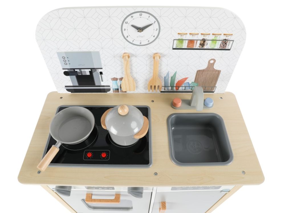 Houten Speelkeuken met Accessoires & Textielset | Met Realistisch Oplichtend Fornuis | Scandinavisch Design - Baby Doo