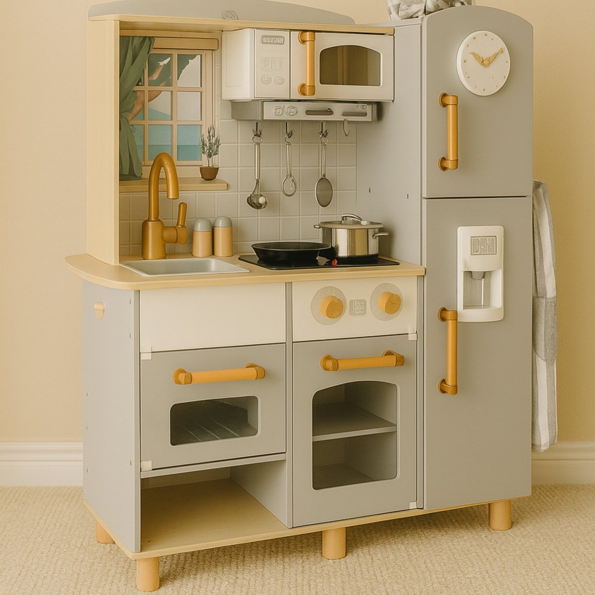 Houten Speelkeuken XL | Speelkeukentje met Accessoires | Met Licht & Geluid - Baby Doo