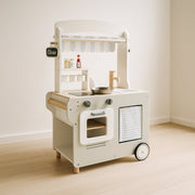Houten Speelkraampje op Wielen | Speelkeuken & Winkeltje in 1 | Met Accessoires - Baby Doo