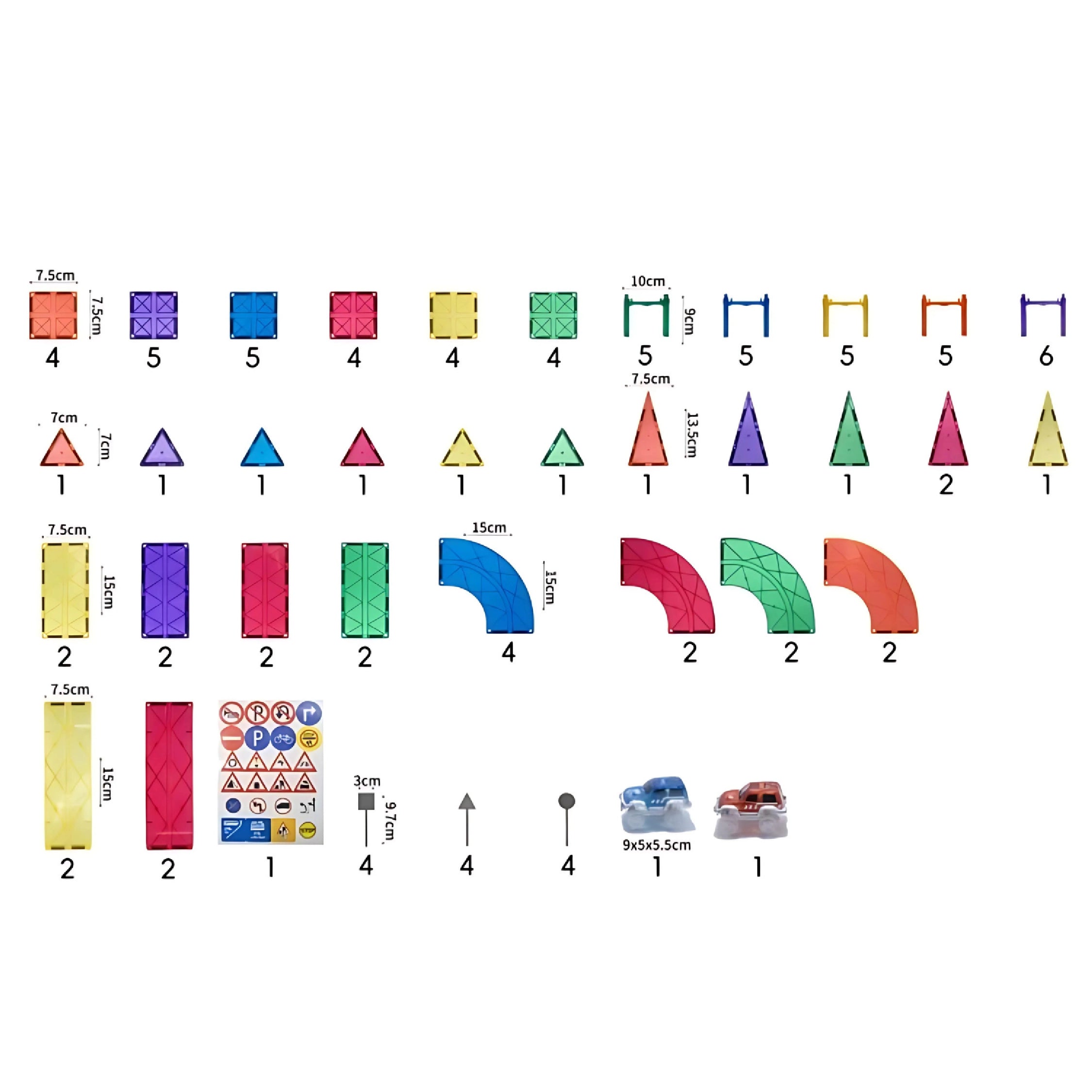 Magnetische Autobaan Bouwset 100-delig | Magnetische Tegels met Bruggen & Verkeersborden | Magnetisch Speelgoed 3+