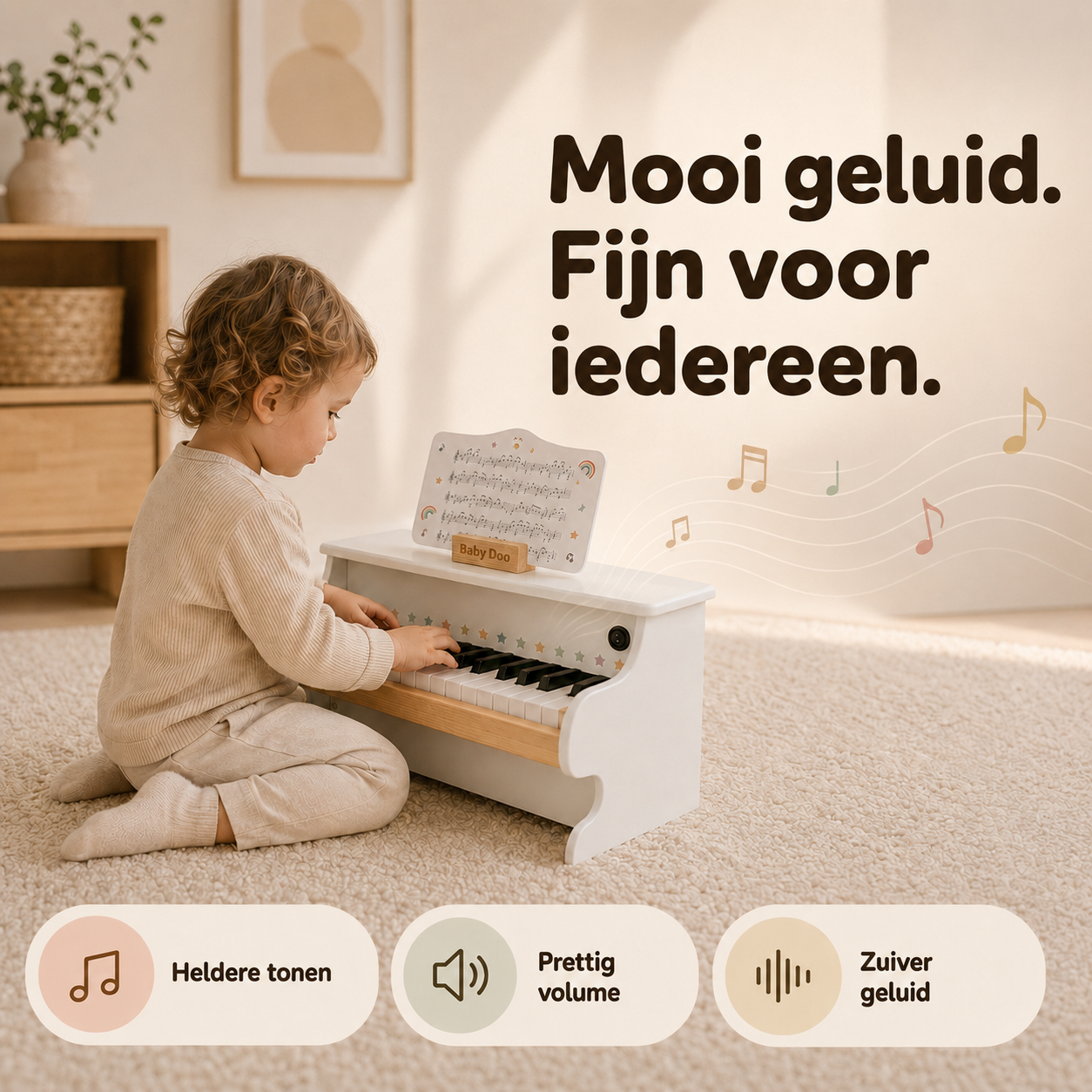 De 25 toetsen van de kinderpiano geven een helder en prettig geluid