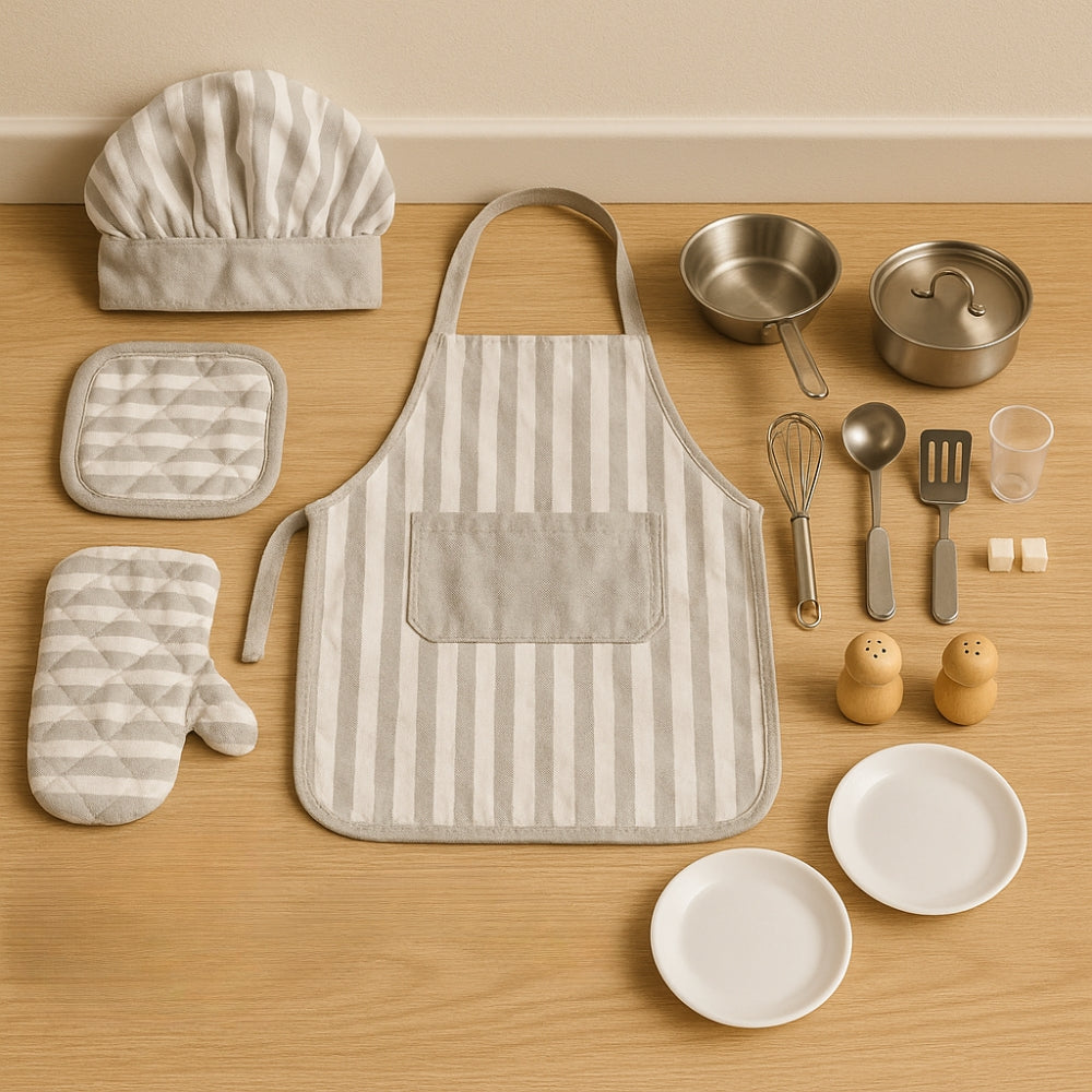 Houten Speelgoed Keuken Accessoires | Kookset met Pannen & Kleding