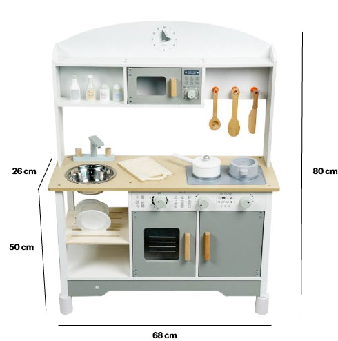 Houten Speelkeuken | Essentials | Speelkeukentje met 8 Accessoires & Verstelbare Pootjes