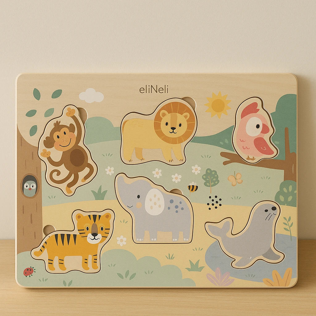 Houten Geluidenpuzzel Dieren | Puzzel met Geluid | Vanaf 1 Jaar