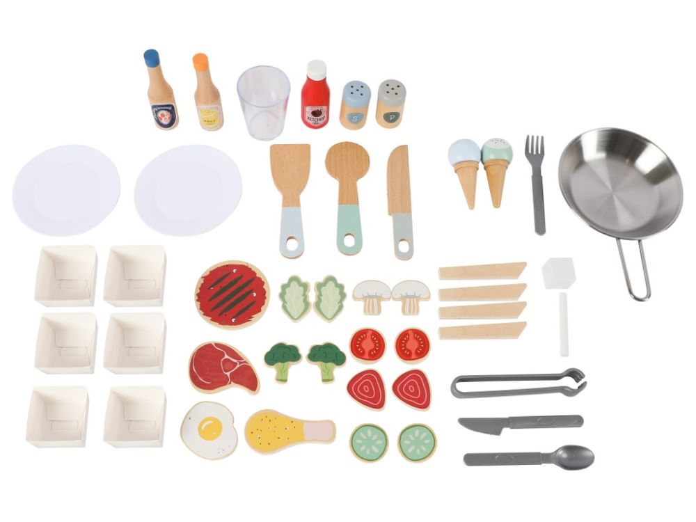 Houten Speelkraampje op Wielen | Speelkeuken & Winkeltje in 1 | Met Accessoires
