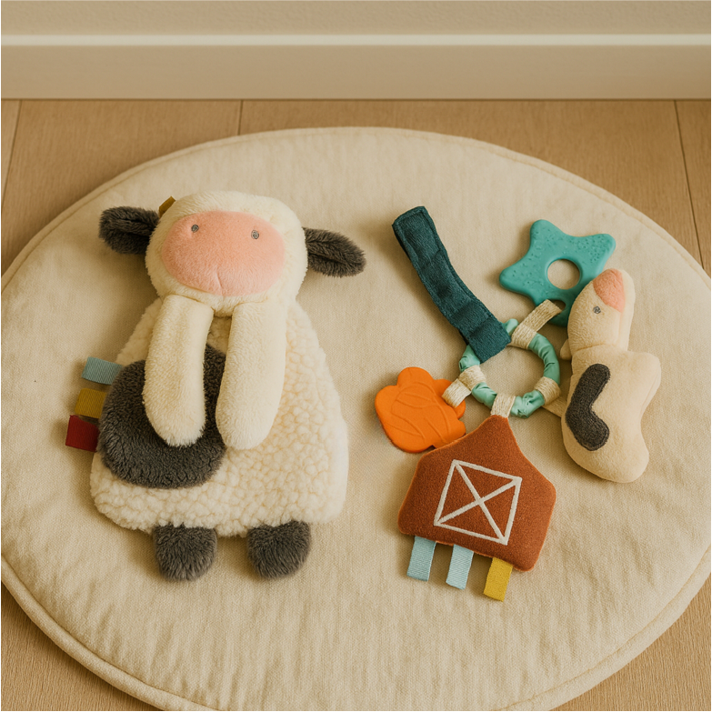 Kraamcadeau Set | Koe Thema | Origineel Babycadeau met Knuffel & Bijtring
