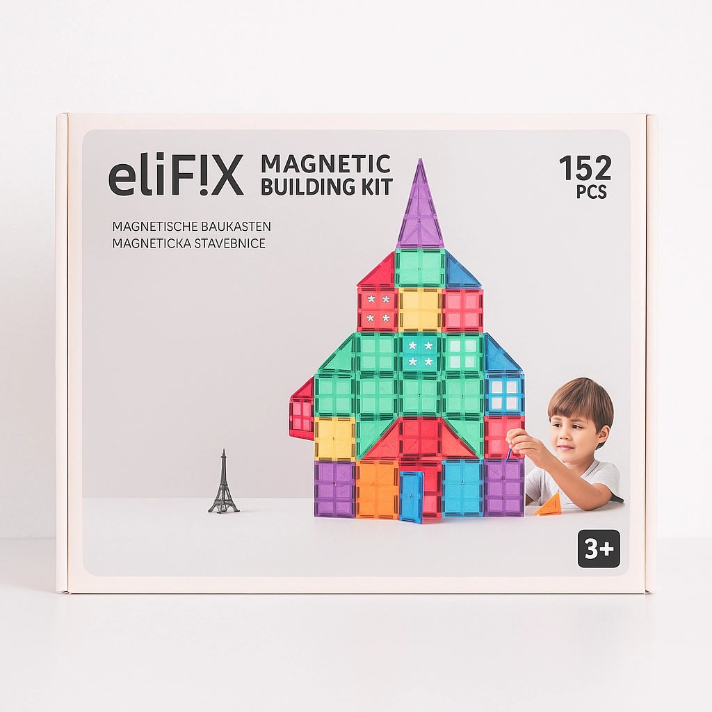 Magnetische Tegels Bouwset 152-delig | XXL Set met Wielen, Ramen & Deuren | Magnetisch Speelgoed 3+