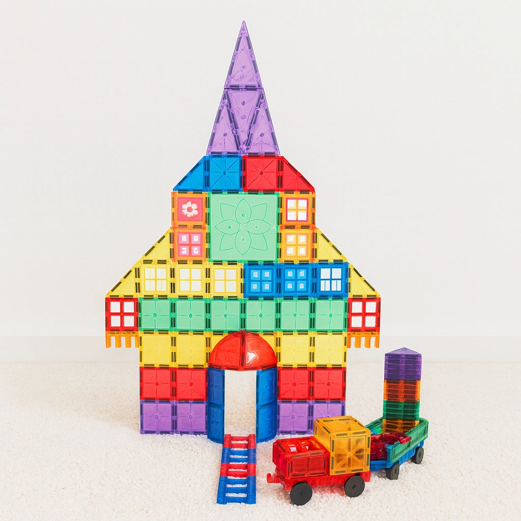 Magnetische Tegels Bouwset 152-delig | XXL Set met Wielen, Ramen & Deuren | Magnetisch Speelgoed 3+