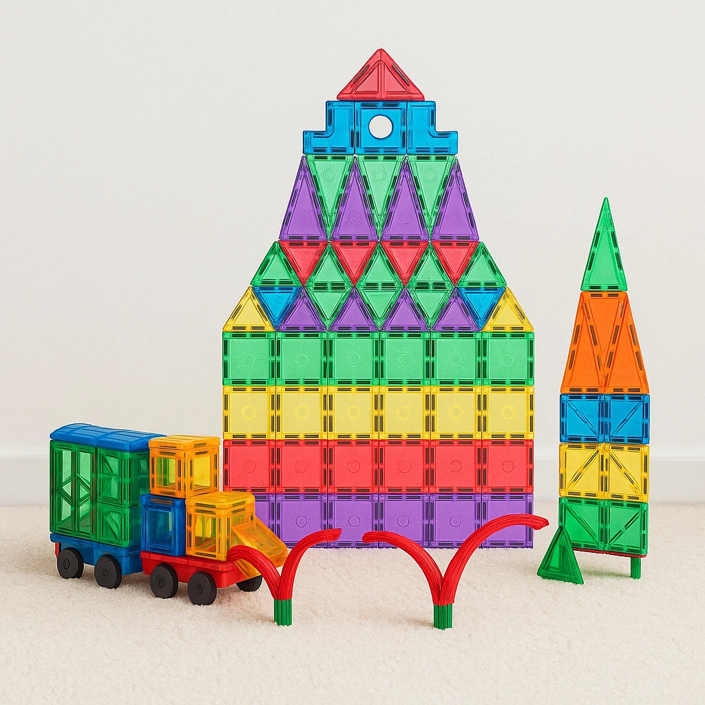 Magnetische Tegels Bouwset 152-delig | XXL Set met Wielen, Ramen & Deuren | Magnetisch Speelgoed 3+