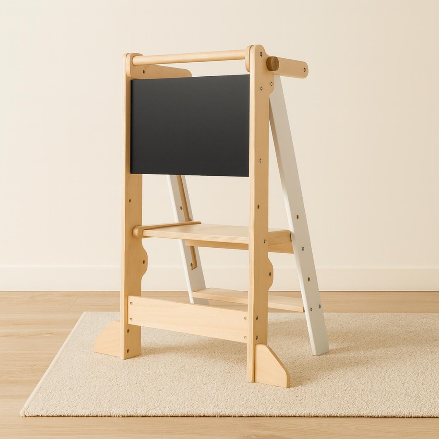Opvouwbare Houten Leertoren 2-in-1 | Verstelbare Montessori Keukentoren | Wit