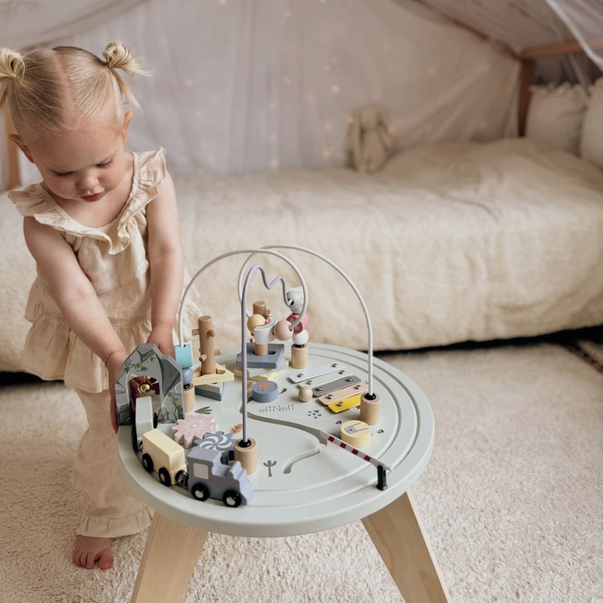 Houten Activiteitentafel | Montessori Speeltafel met Kralenbaan & Xylofoon - Baby Doo