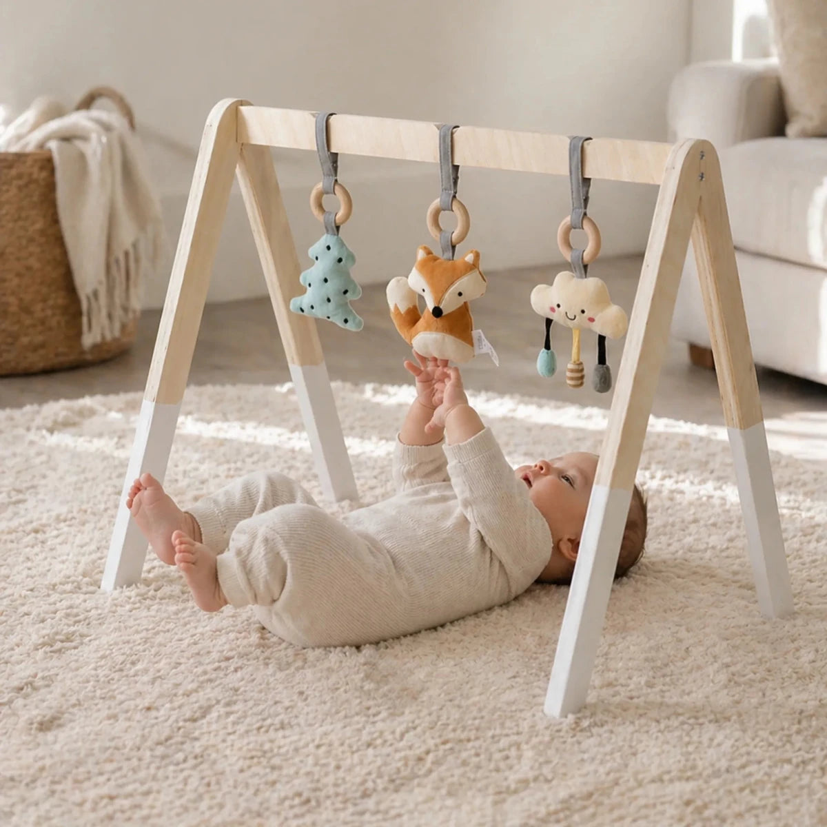Houten Baby Gym | Stijlvol Kraamcadeau | Inclusief 3 Hangspeeltjes - Baby Doo