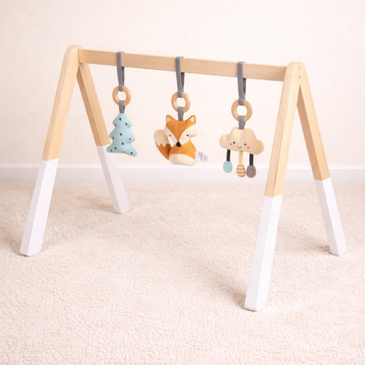 Houten Baby Gym | Stijlvol Kraamcadeau | Inclusief 3 Hangspeeltjes - Baby Doo