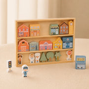 Houten Blokken Stad 20-delig | Bouwset Huizen, Figuren & Bomen Vanaf 3 Jaar - Baby Doo
