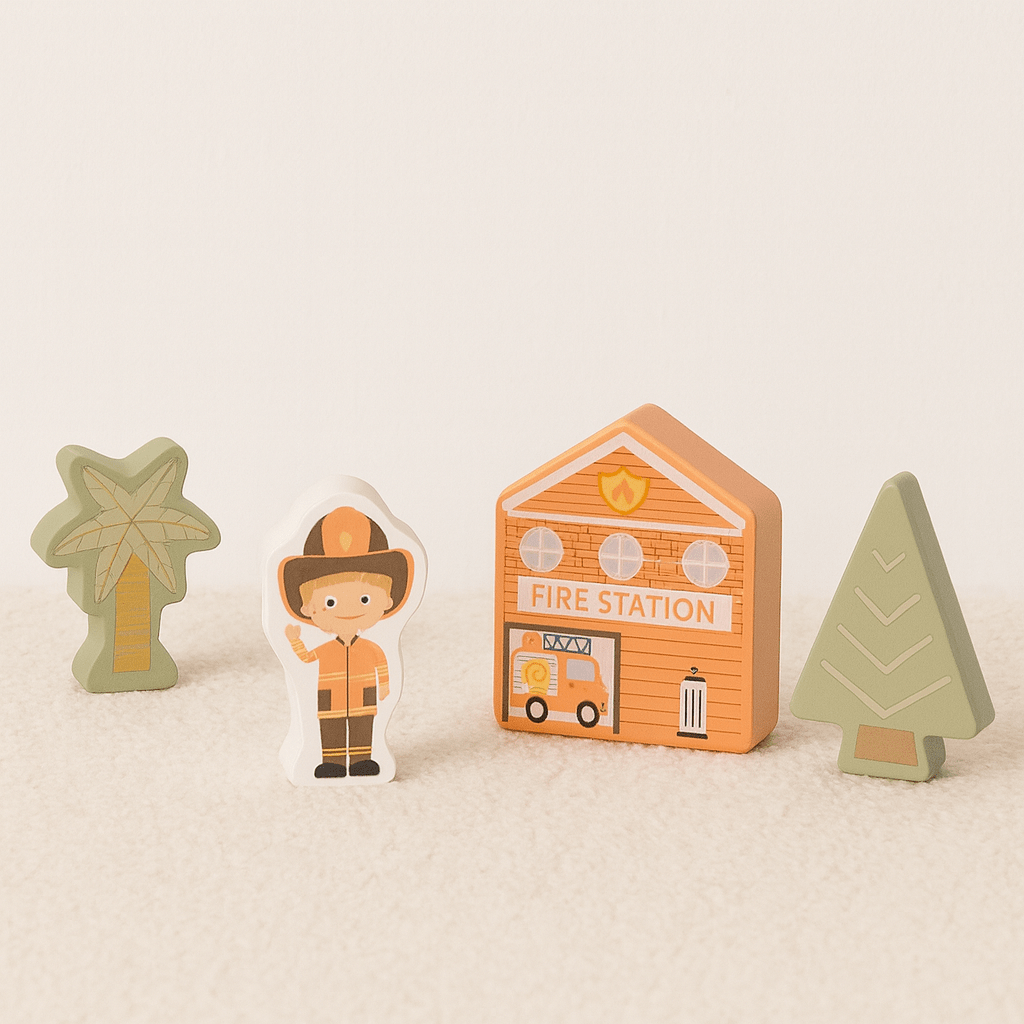 Houten Blokken Stad 20 - delig | Bouwset met Huizen, Figuren & Bomen | Educatief Speelgoed 3+ - Baby Doo