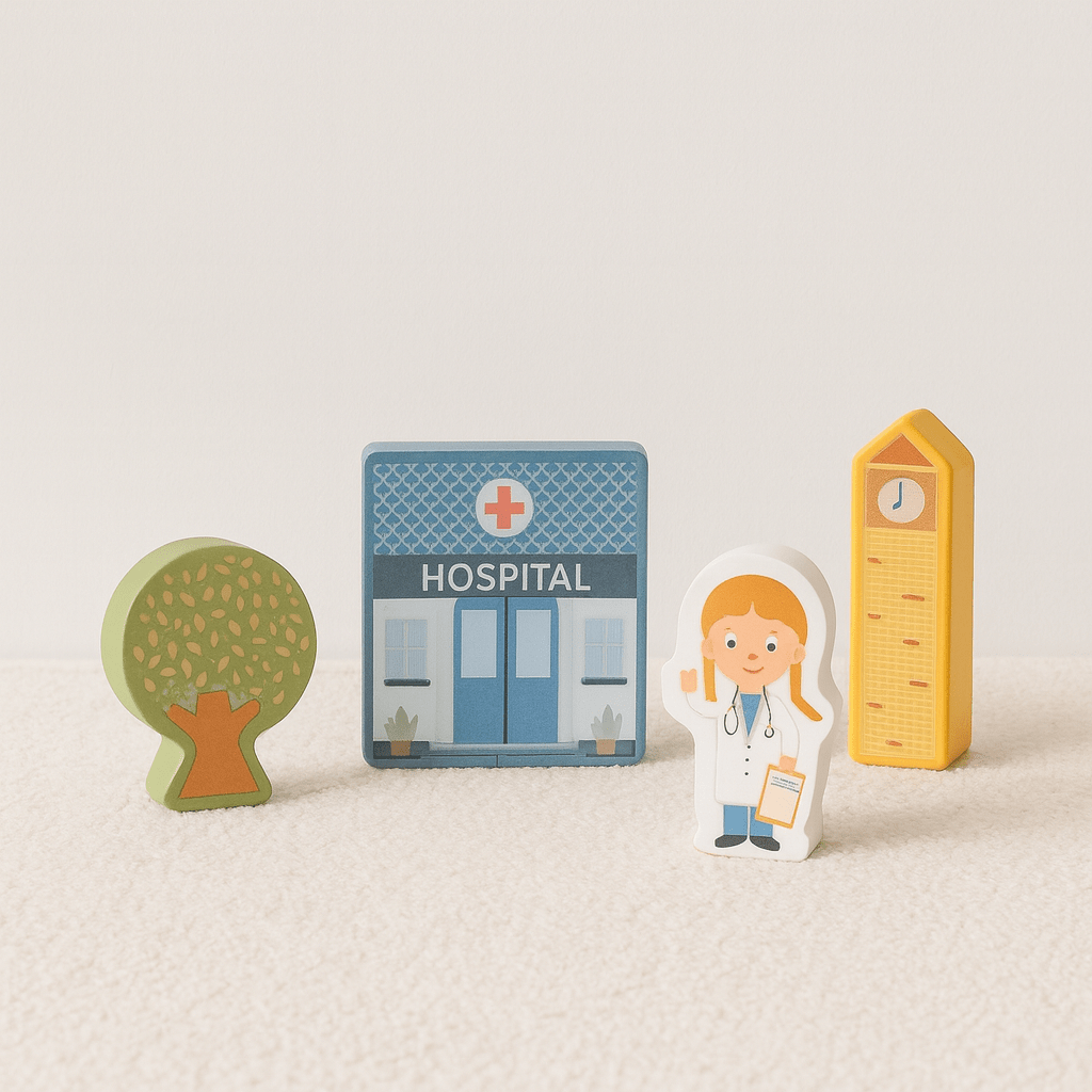 Houten Blokken Stad 20 - delig | Bouwset met Huizen, Figuren & Bomen | Educatief Speelgoed 3+ - Baby Doo