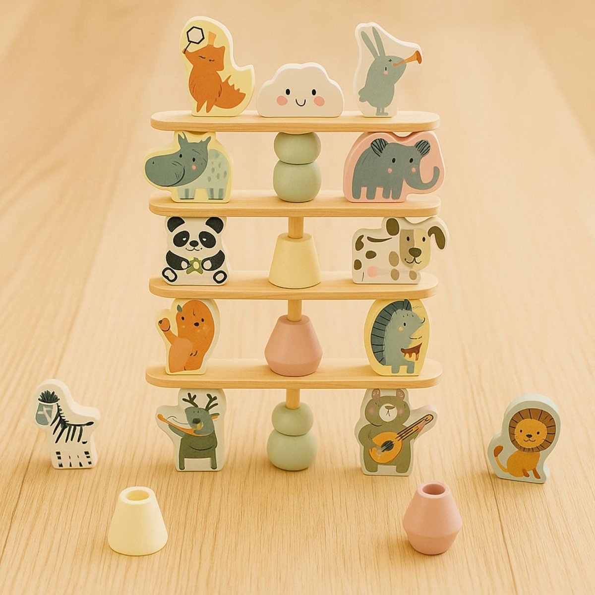 Houten Dieren Balans Spel | Balansspeelgoed Peuter Montessori - Baby Doo