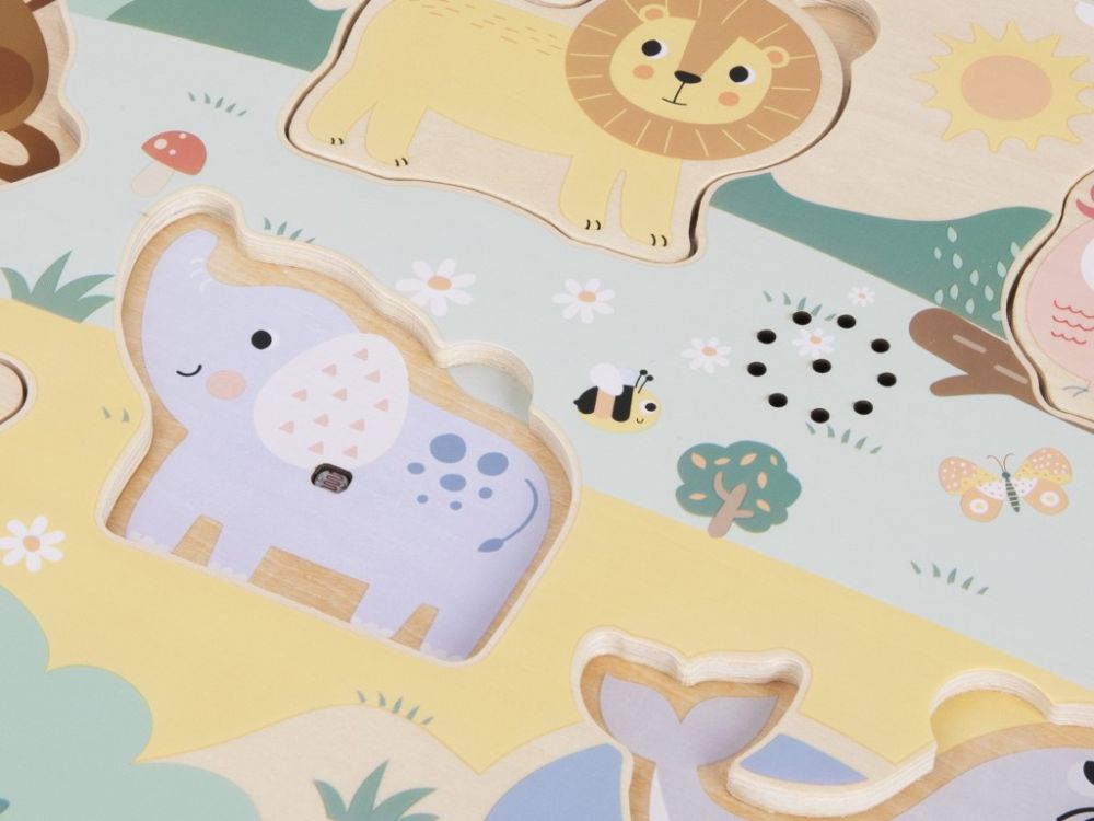 Houten Geluidenpuzzel Dieren | Puzzel met Geluid | Vanaf 1 Jaar - Baby Doo