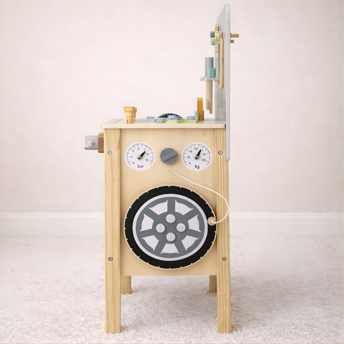 Houten Kinderwerkbank met Gereedschap | Speelgoed Werkbank vanaf 3 Jaar met Compressor & 73 Accessoires - Baby Doo