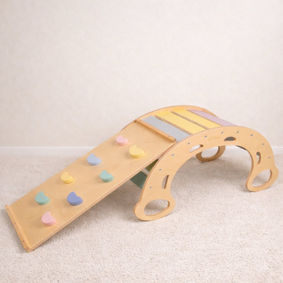 Houten Klimboog 5 - in - 1 | Montessori Klimboog met Glijbaan & Ladder | De Wibbi - Baby Doo