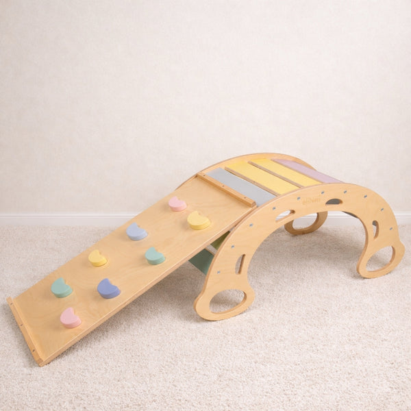 Houten Klimboog 5 - in - 1 | Montessori Klimboog met Glijbaan & Ladder | De Wibbi - Baby Doo