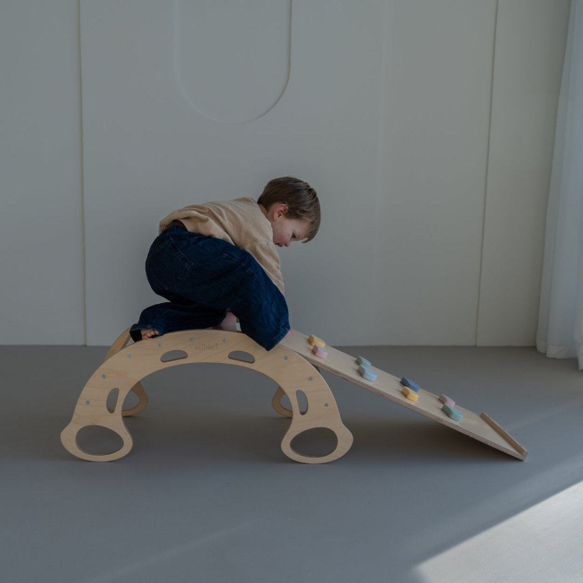 Houten Klimboog 5 - in - 1 | Montessori Klimboog met Glijbaan & Ladder | De Wibbi - Baby Doo