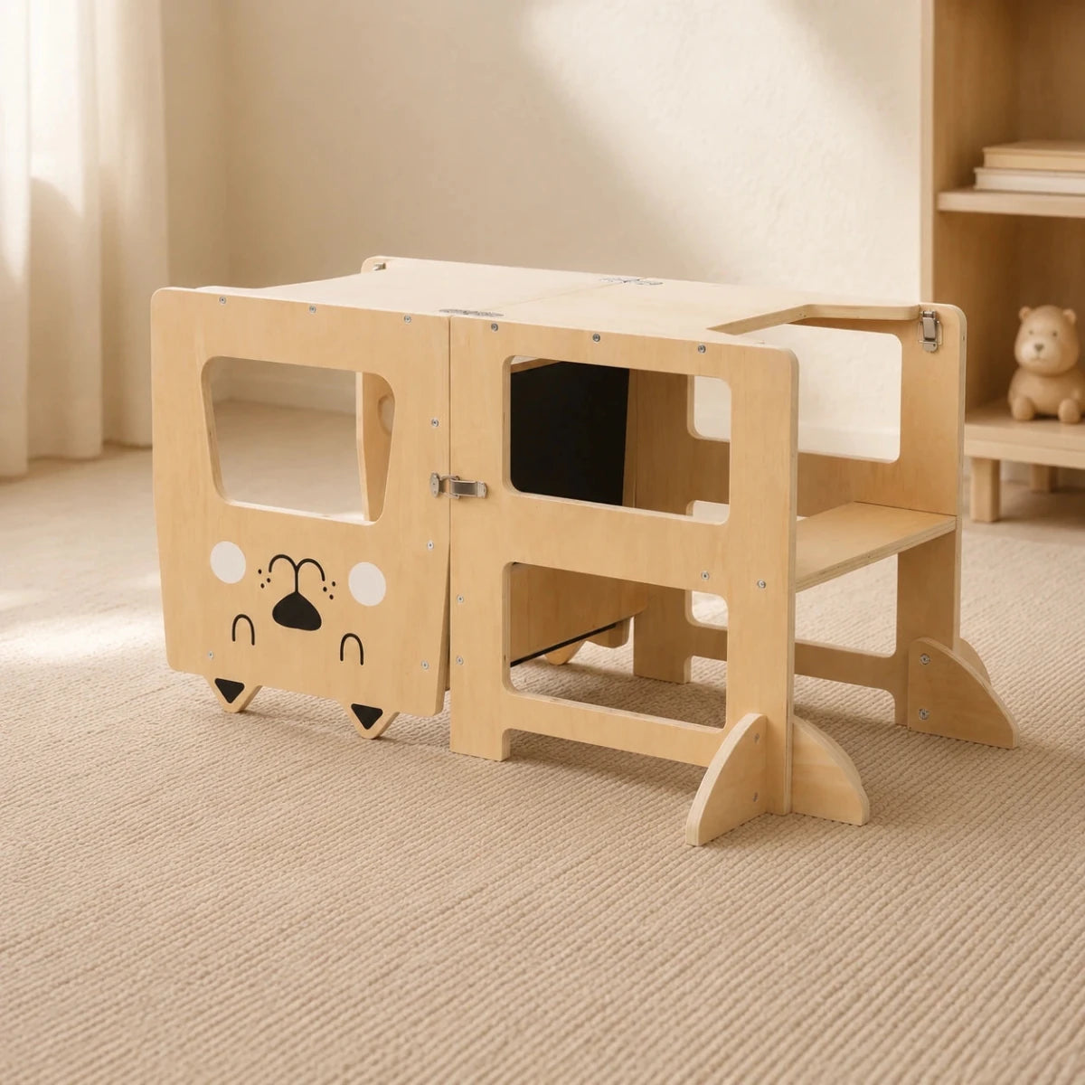 Houten Leertoren 3 in 1 met Krijtbord en Kindertafel vanaf 1 Jaar - Baby Doo