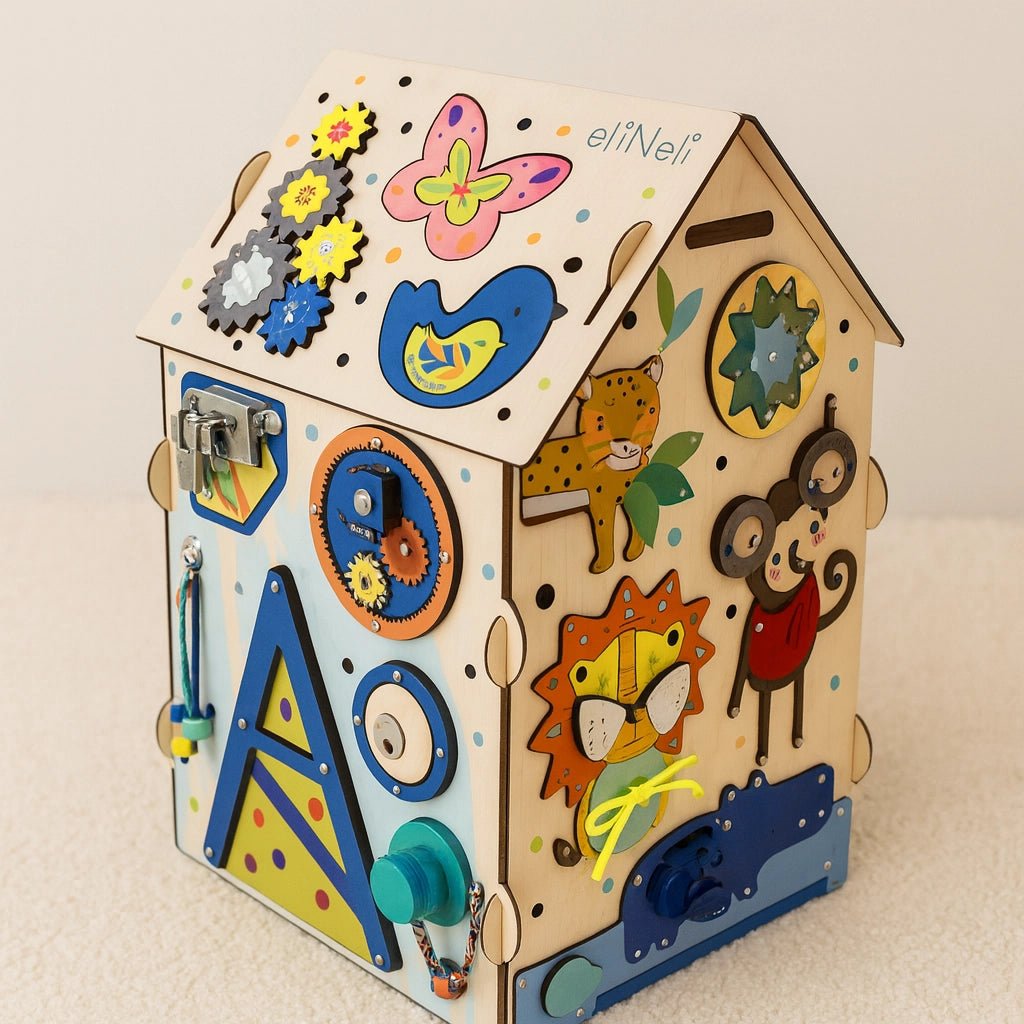 Houten Montessori Activiteitenhuis | Montessori Speelgoed | Educatief Speelgoed voor Motoriek & Vaardigheden - Baby Doo