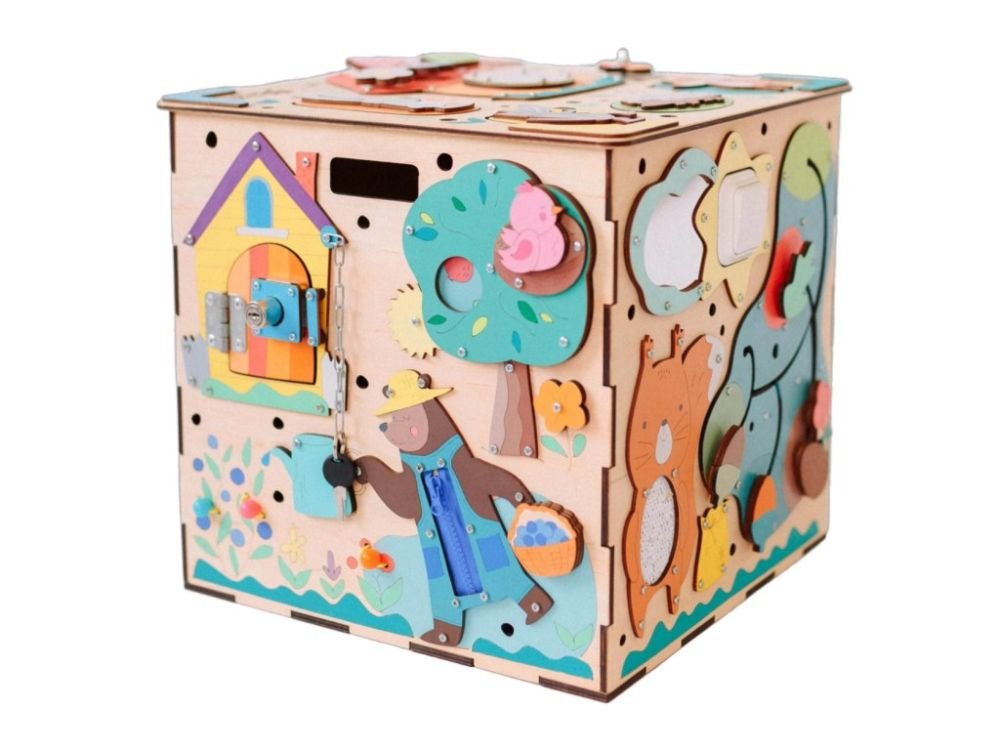 Houten Montessori Activiteitenkubus | Montessori Speelgoed | Educatief speelgoed voor Motoriek & Logisch Denken - Baby Doo