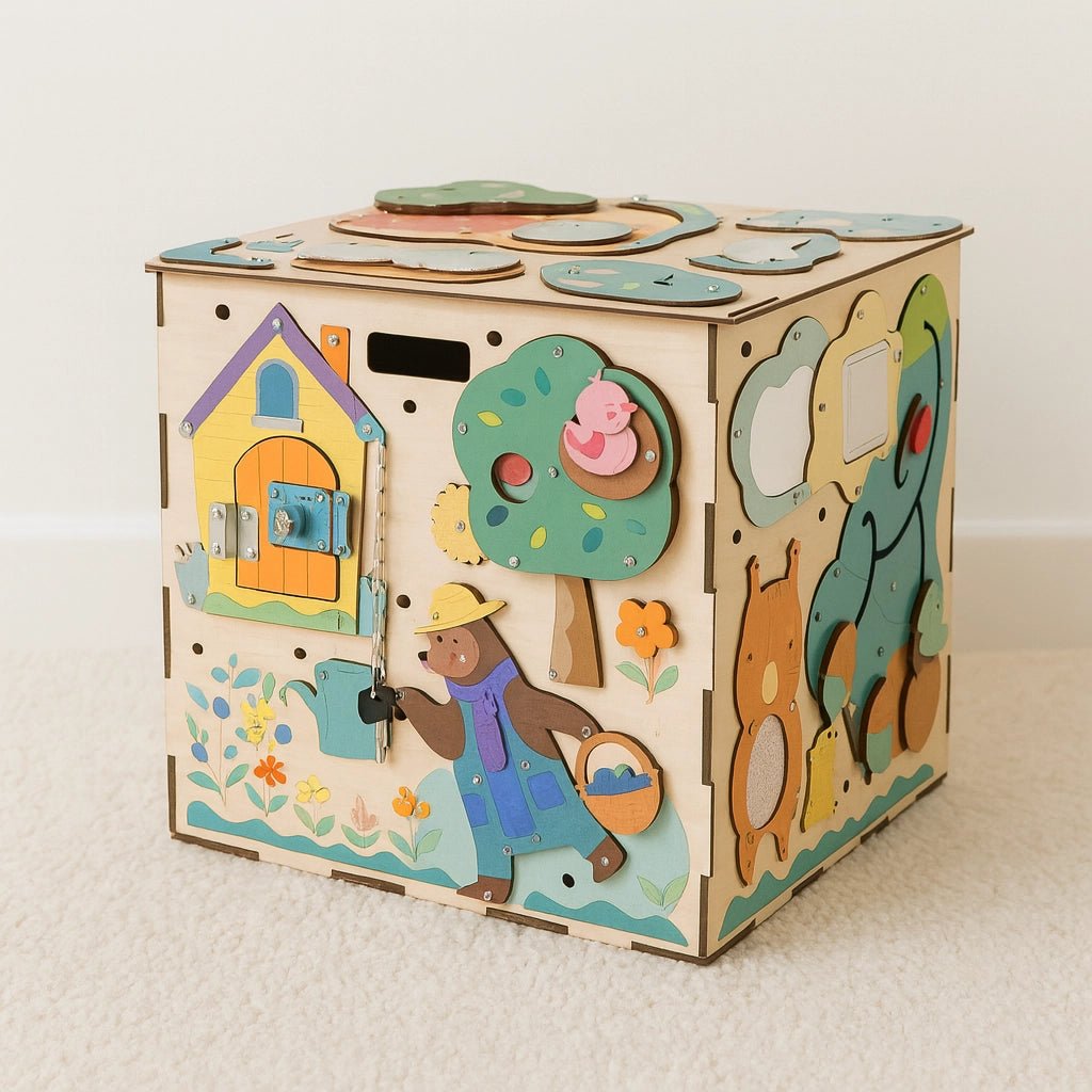 Houten Montessori Activiteitenkubus | Montessori Speelgoed | Educatief speelgoed voor Motoriek & Logisch Denken - Baby Doo