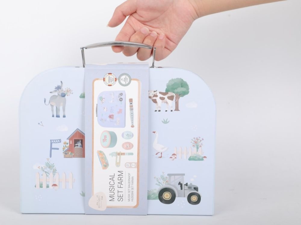 Houten Muziekinstrumenten Kind | 7 - delige Muzikale set met Koffer | Trommel, Fluit & Rammelaar - Baby Doo