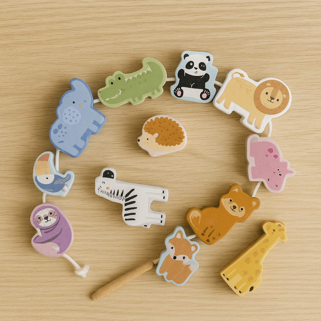 Houten Rijgspel Dieren | Montessori Rijgspeelgoed Peuters - Baby Doo