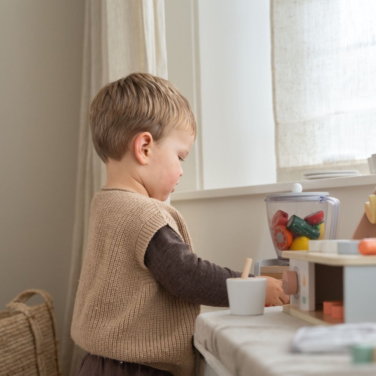 Houten Smoothie Blender Speelset | Met Accessoires & Snijfruit | Montessori Keukenspeelgoed - Baby Doo