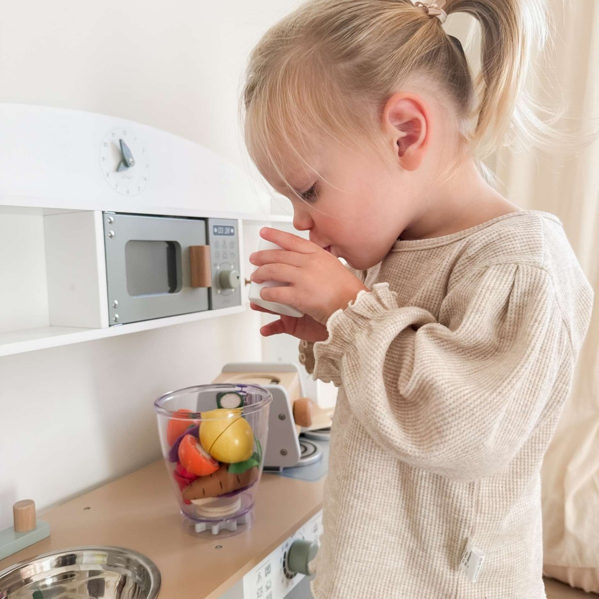 Houten Smoothie Blender Speelset | Met Accessoires & Snijfruit | Montessori Keukenspeelgoed - Baby Doo