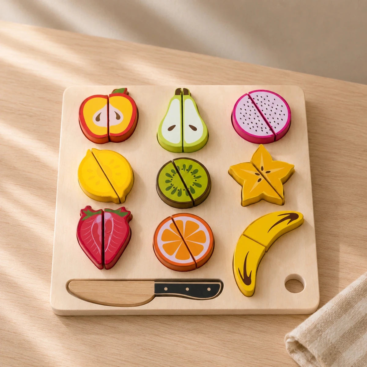 Houten Snijfruit Set met Snijplank & Mes | Speelgoed voor Motoriek - Baby Doo