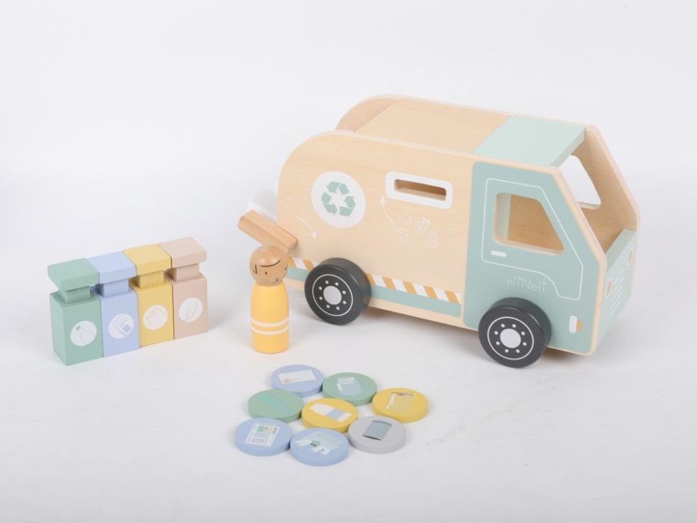 Houten Speelgoed Auto | Vuilniswagen Speelset met Bakken - Baby Doo