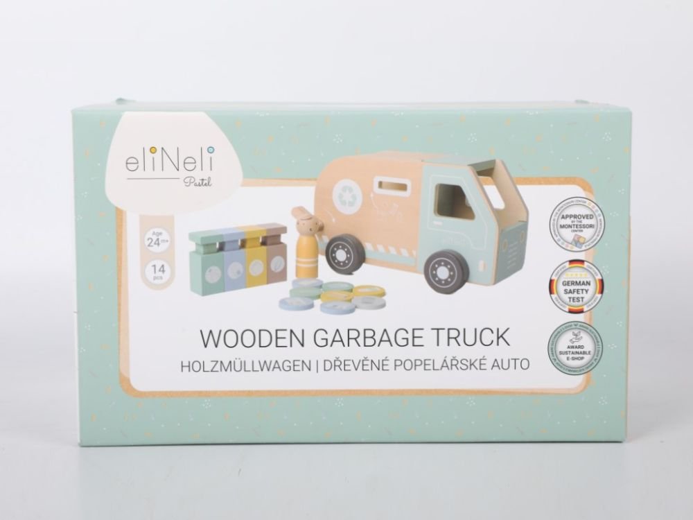 Houten Speelgoed Auto | Vuilniswagen Speelset met Bakken - Baby Doo