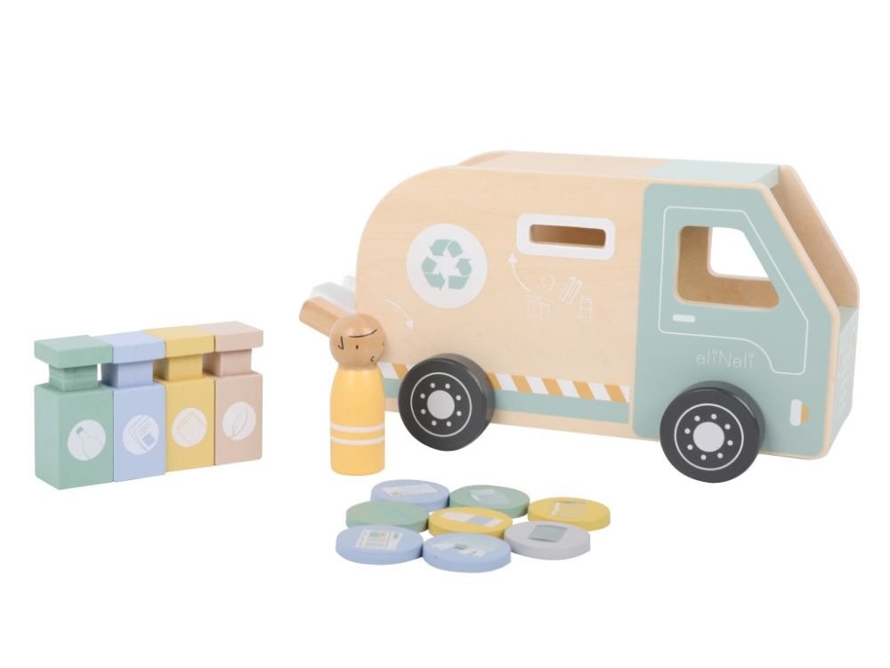 Houten Speelgoed Auto | Vuilniswagen Speelset met Bakken - Baby Doo