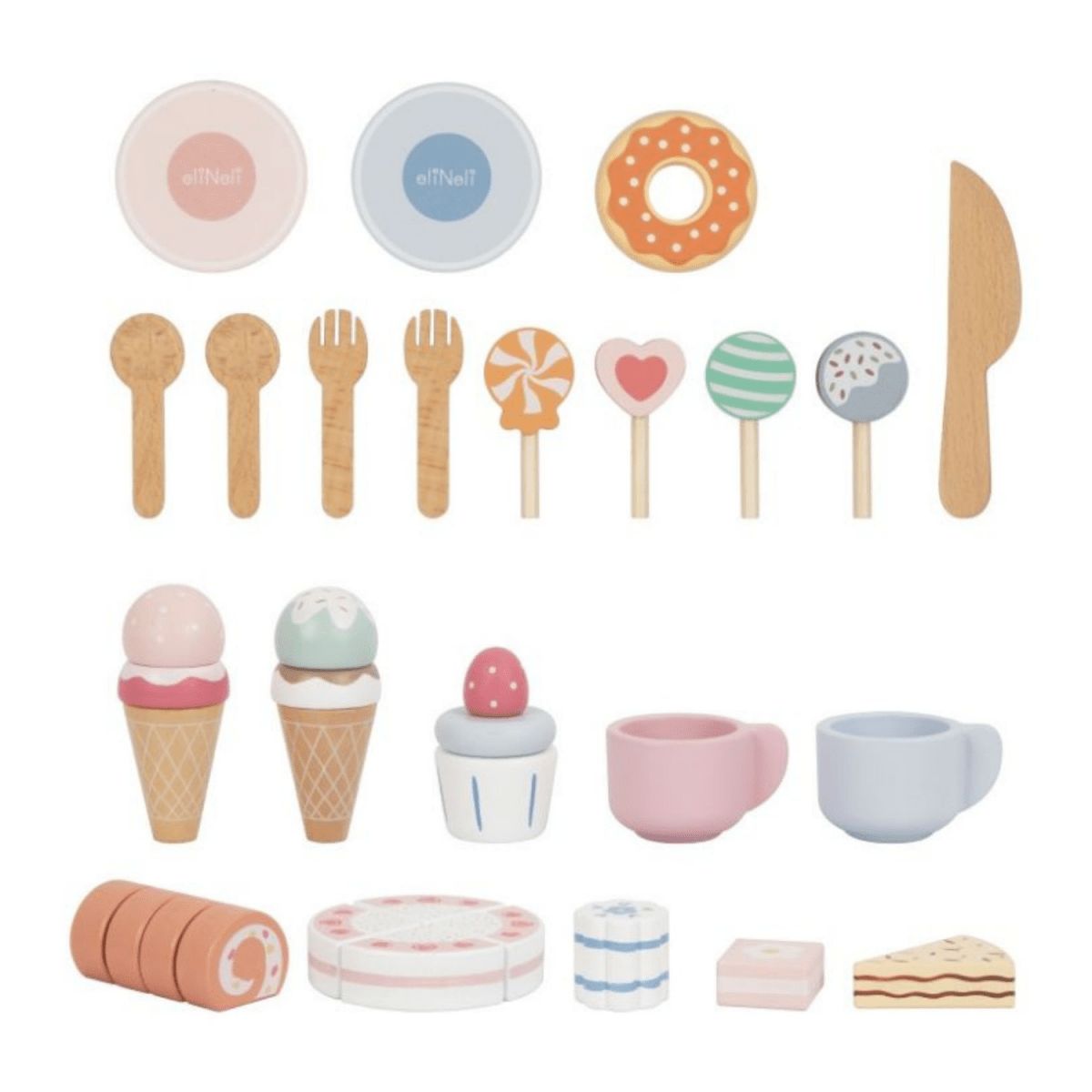 Houten Speelgoed Eten & High Tea Set | Inclusief Taartjes, IJsjes & Snijplank - Baby Doo