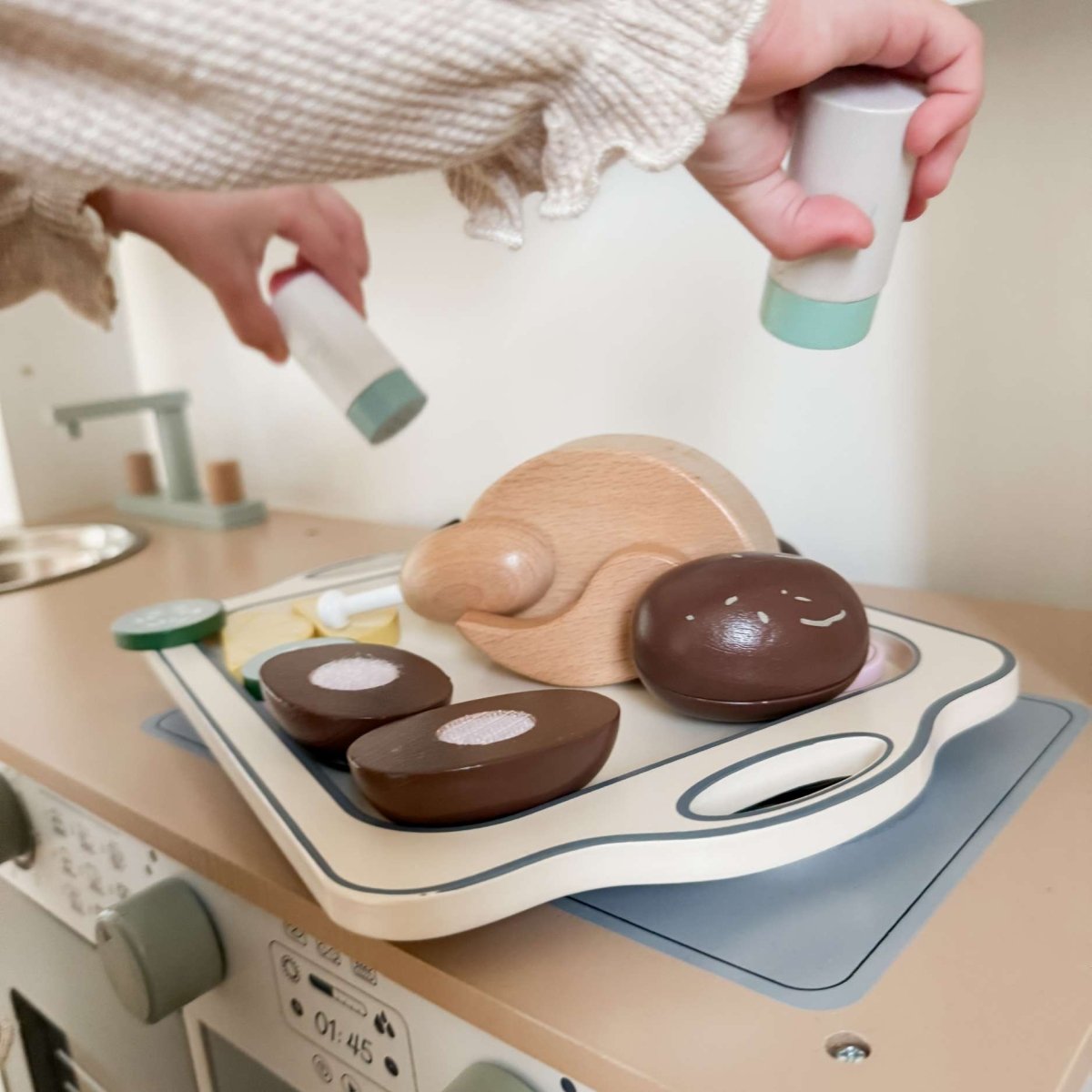 Houten Speelgoed Keuken Accessoires | Diner Set met Kip & Groente - Baby Doo