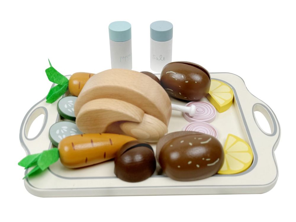 Houten Speelgoed Keuken Accessoires | Diner Set met Kip & Groente - Baby Doo