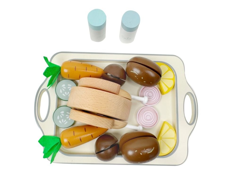 Houten Speelgoed Keuken Accessoires | Diner Set met Kip & Groente - Baby Doo