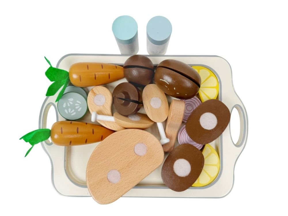 Houten Speelgoed Keuken Accessoires | Diner Set met Kip & Groente - Baby Doo
