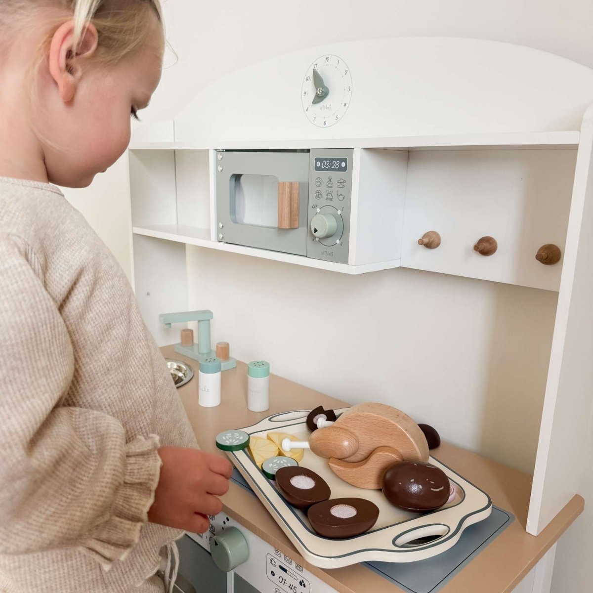 Houten Speelgoed Keuken Accessoires | Diner Set met Kip & Groente - Baby Doo