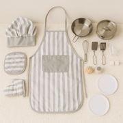 Houten Speelgoed Keuken Accessoires | Kookset met Pannen & Kleding - Baby Doo