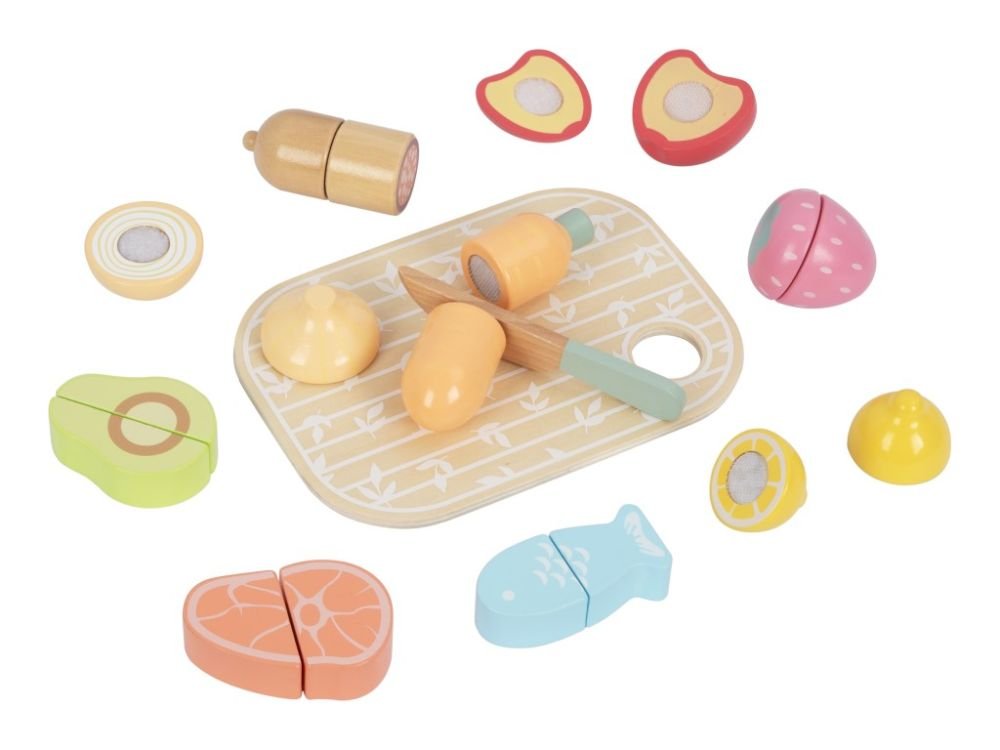 Houten Speelgoed Keuken Accessoires | Snijset met Fruit, Groente & Vis - Baby Doo